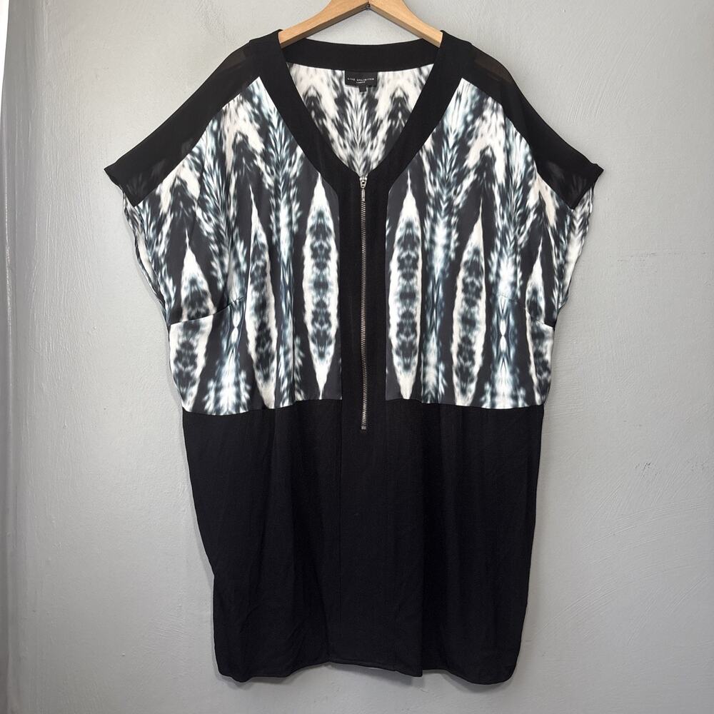 Live Unlimited London Top Size 16 Artsy Black White Half Zip Contemporary Chic
